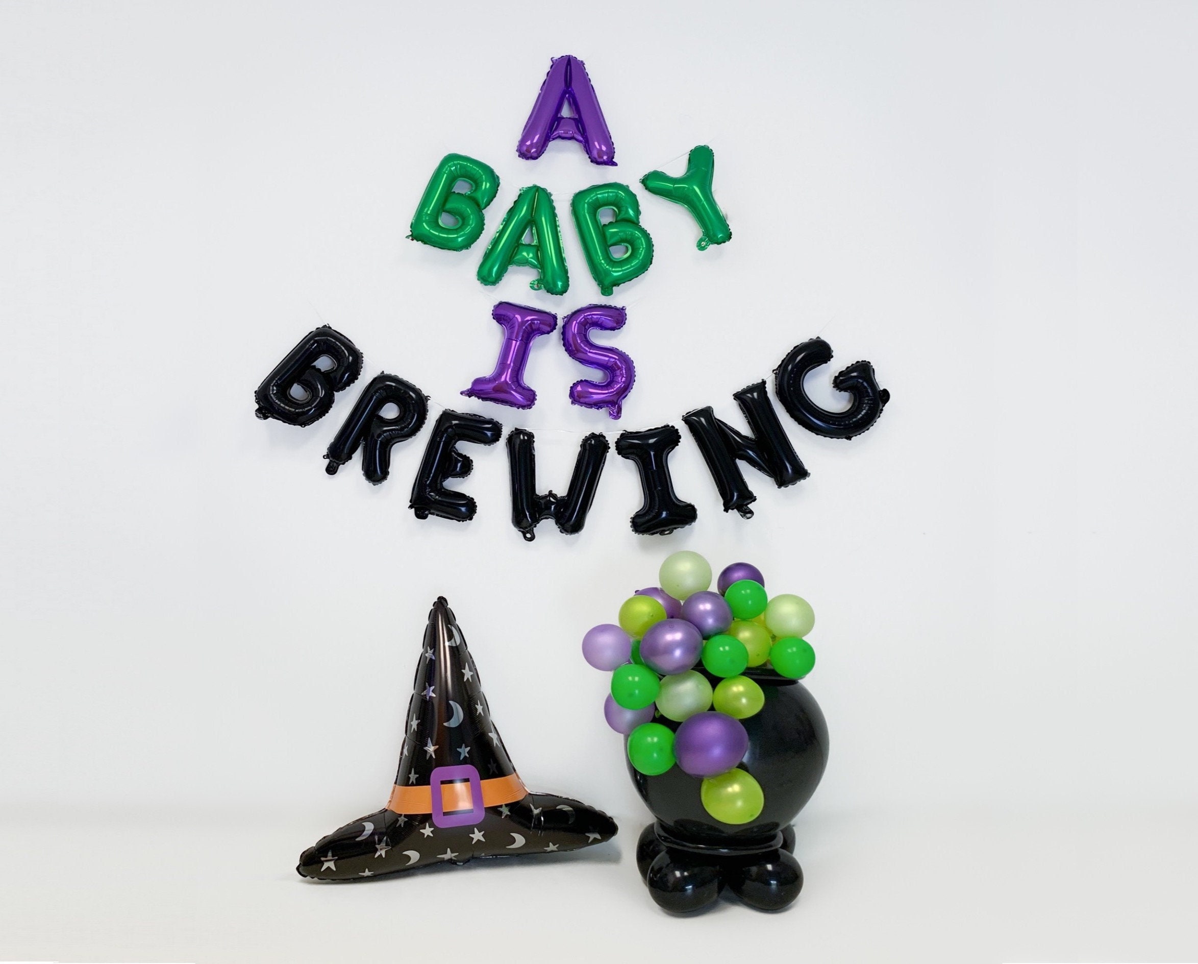 A Baby Is Brewing Balloons Halloween Themed Baby Shower Balloons Halloween Gender Reveal Decor Halloween Baby Shower