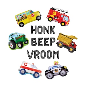 Honk Beep Vroom Car Birthday Balloon Banner Bus Truck Tractor Firetruck Dump Truck Balloons Smash Crash Birthday Decorations Boys Birthday