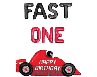 Fast One Balloon Banner Retro Race Car Birthday Party 1st Birthday Party Decorations 1 Speedy Year Race Car Balloons Race Car Themed Decor