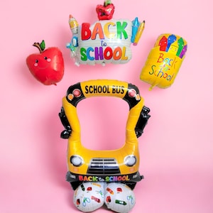 Back To School Balloons School Bus Free-Standing Balloon Crayons Balloon Apple Balloon Pre-K Kindergarten Elementary School Decorations