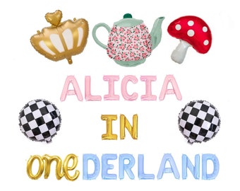 Wonderland Custom Name Balloon Banner Mad Tea Party First Birthday Party 1st Birthday Balloon Letters Onederland Birthday Party 1st Birthday