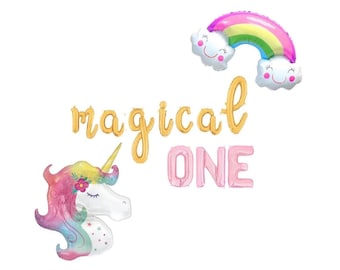 Kit de globos mágicos de una letra para decoración de fiesta de primer cumpleaños de unicornio, globos de unicornio, decoración de fiesta de primer cumpleaños de unicornio para niñas, arcoíris