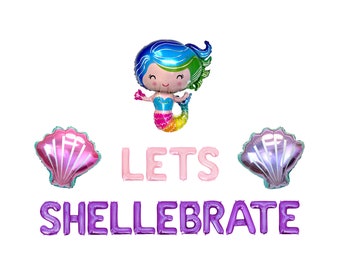 Let's Shellebrate Letter Balloon Kit Birthday Party Balloon Banner Birthday Party Decorations Mermaid Birthday Party For Girls Pool Party