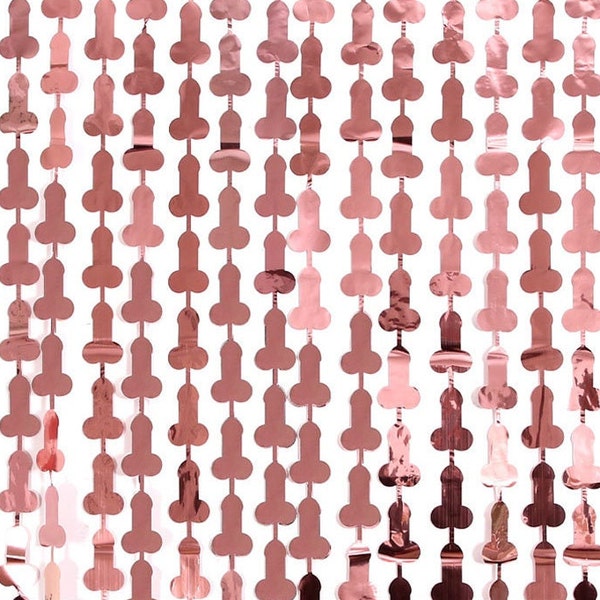 3ft Wide 6ft Tall, Rose Gold Penis Fringe Curtain Shiny Metallic Fringe Backdrop Penis Garland Willy Curtain Bachelorette Party Decorations
