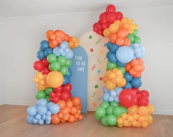 Boys Fun To Be One Vintage Rainbow Birthday Party Decorations Colorful Birthday Party Balloon Garland Whimsical Arch Decor 2000s 90s 80s 1st