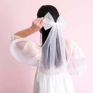 Velo de perlas con lazo, accesorios de novia, clip, lazo de perlas con velo, despedida de soltera, artículos para fiesta nupcial, diadema para despedida de soltera