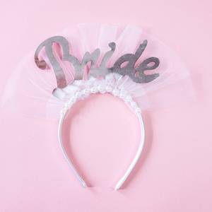 Bride Veil Headband Bride to Be Headband Bride Veil Bachelorette Party Bridal Shower Silver Bach Party Supplies Bridal Shower Pearl Veil