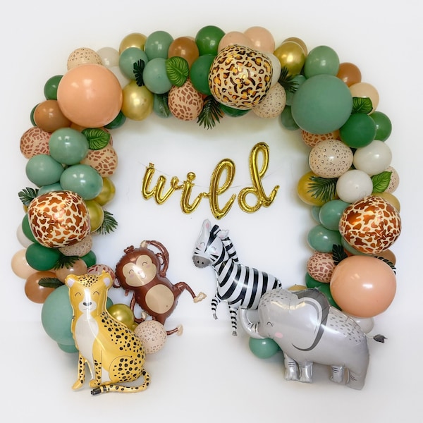 Jungle Balloon Arch Jungle Balloon Garland Kit Safari Baby Shower Wild One Birthday Eucalyptus Sage Green Tan Jungle Safari Birthday Party