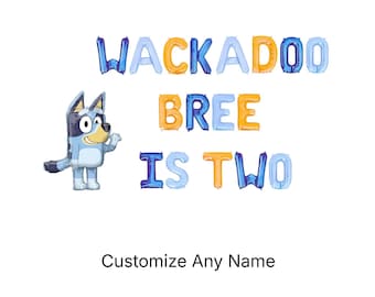Wackadoo Custom Name Is Two Bluey Balloon Banner Bluey Themed Birthday Decorations Kids Bluey Birthday Party Decor Bluey Balloon Bluey Party