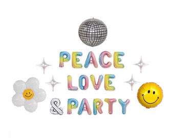 Peace Love & Party Balloon Banner Groovy Decor Last Disco Bachelorette Dazed and Engaged Bachelorette 60s 70s Birthday Hippie Birthday Party