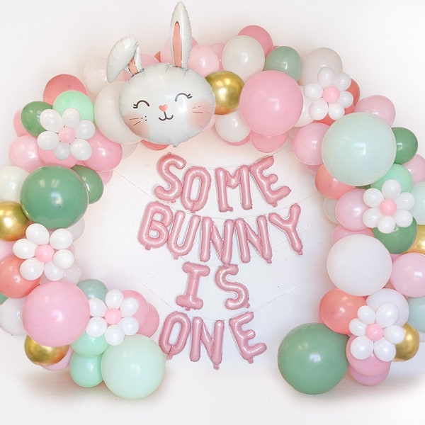 Some Bunny is One Balloon Garland Balloon Arch Spring Birthday Party Decorations Easter Birthday April May Birthday Party Bunny Pink Green