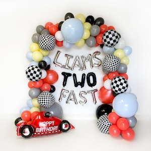 Race Car Birthday Balloon Garland Two Fast Racer Birthday Race Driver Birthday Second Birthday Personalized For Boy Vintage 2nd Car Party