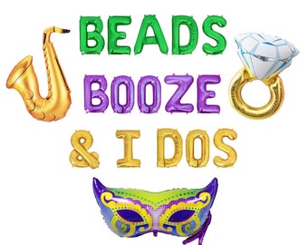 Beads Booze and I Dos Balloons NOLA Wedding Decorations New Orleans Bach NOLA Bachlorette Party New Orleans Bachelorette Decoratoons Banner