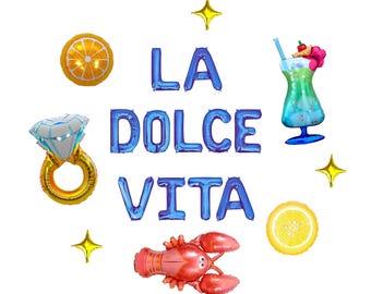 Kit de globos con letras La Dolce Vita, pancarta de globos para fiesta de cumpleaños, decoraciones para despedidas de soltera, fiestas de compromiso, Costa de Amalfi