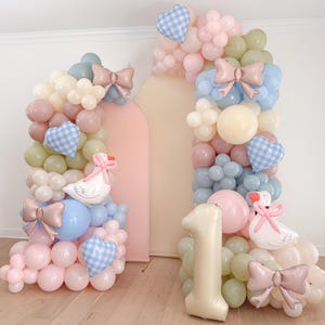 One Silly Goose Balloon Garland Balloon Arch Girls Silly Goose Birthday Party Decorations Goose Birthday Girl Goose Gingham Pink Party Decor
