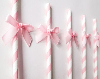 Pink Bow Straws Fancy Bridal Shower Decorations Pink Bow Birthday Party Bow Baby Shower Bridal Love Wedding Shower Tea Party Props Tableware
