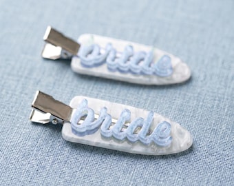 White Pearlescent and Sparkly Blue Bride Hair Clip Something Blue Bride Accessories Last Toast On The Coast Bachelorette Party Bridal Shower