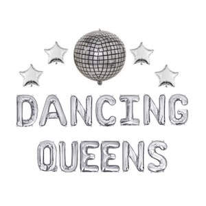 Dancing Queens Bachelorette Party Decorations Balloon Banner Last Disco Groovy Silver Decor 60s 70s Retro Last Disco Bachelorette