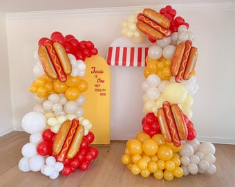 One Hot Diggity Dog Balloon Garland Balloon Arch Hot Dog Birthday Party Decorations Kids Birthday Party Hot Dog Decor For Boys For Girls