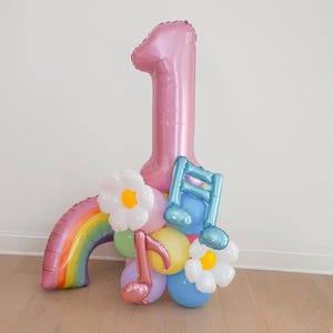 ¿Puedes decir uno? Torre de globos, globo de cumpleaños con número para niña, kit de arco de dos globos para 1.º y 2.º cumpleaños, decoración de cumpleaños para bebé, globos arcoíris pastel.
