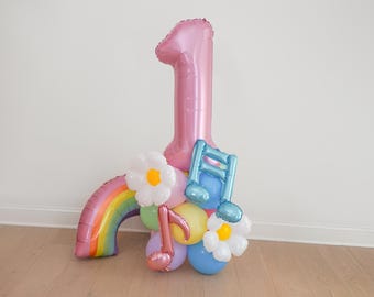 Can You Say One? Balloon Tower Birthday Number Balloon For Girl Ms 1st 2nd Two Balloon Arch Kit Baby Birthday Decor Balloons Pastel Rainbow