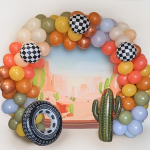 Race Car Birthday Decorations Cars Balloon Arch Garland Two Fast Racer Birthday Party For Boy Retro Muted Vintage 2nd Desert Cars Decor