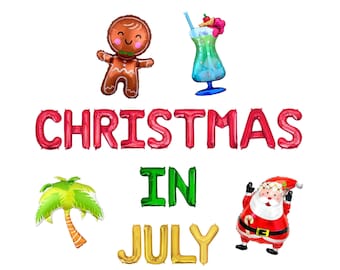 Christmas In July Letter Balloon Kit Summer Christmas Party Decorations Set Santa Gingerbread Palm Tree Balloons Tropical Christmas in July