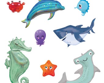 Globos con temática de criaturas marinas, decoraciones submarinas, globos para fiesta de cumpleaños en el océano, globos marinos, despedida de soltera en la playa, estrellas de mar, sirena