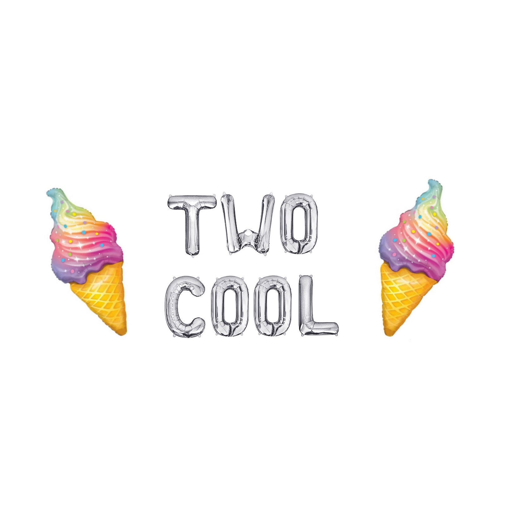 Two Cool Letter Balloon Kit 2nd Birthday Party Balloon Banner Second Birthday Party Decorations Icecream Birthday Ice Cream
