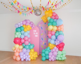 Girls Fun To Be One Fancy Rainbow Birthday Party Decorations Colorful Birthday Party Balloon Garland Whimsical Arch Decor 2000s 90s 80s