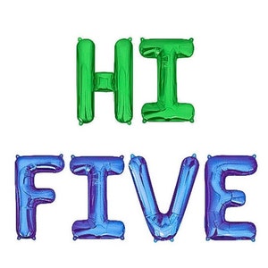 Hi Five Balloon Banner 5th Birthday Party Decorations Fifth Birthday Party Balloons 5 Party Decor Kid Birthday Balloons High Five Blue Green
