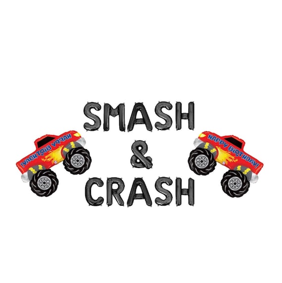 Smash & Crash Monster Truck Birthday Balloon Banner Demolition 