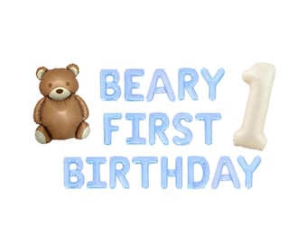 Kit de globos con letras para primer cumpleaños de Beary, decoración para fiesta de primer cumpleaños de oso de peluche, clásico, elegante, estilo preppy, polo, decoración de oso de lujo para niños