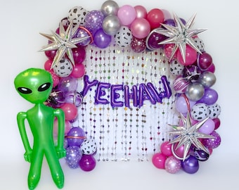 Space Cowgirl Bachelorette Balloon Arch Disco Space Cowgirl Birthday Alien Space Balloon Garland Purple Pink Silver Disco Cowgirl Yeehaw