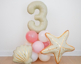 Customize:  Seashell Balloon Tower Birthday Jumbo Number 1st 2nd 3rd 4th Balloon Arch Kit Baby Birthday Decor Pink Under The Sea For Girls