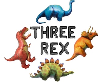 Three Rex Balloons 3 Rex balloons Dinosaur party T Rex Balloon Dinosaur Balloon TRex Theme Dinosaur Birthday Roar Rawr Sign Banner Dinos