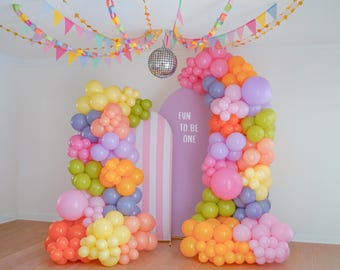 Girls Fun To Be One Sherbet Rainbow Birthday Party Decorations Colorful Birthday Party Balloon Garland Whimsical Arch Decor 2000s 90s 80s