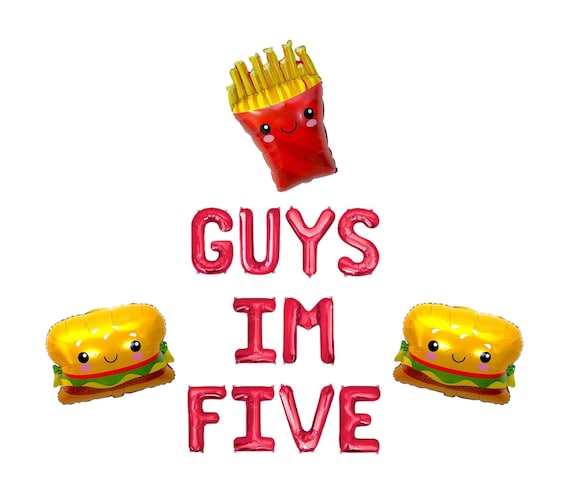 Guys I'm Five Letter Balloon Kit Summer Birthday Party Decorations Hamburger and Fries Balloons 5th Birthday Party Decor BBQ Grilling Burger