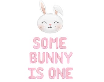 Some Bunny is One Balloon Banner Easter First Birthday Some Bunny Balloons Bunny Theme Bunny Is One Decor Baby Pink Some Bunny Is One Theme