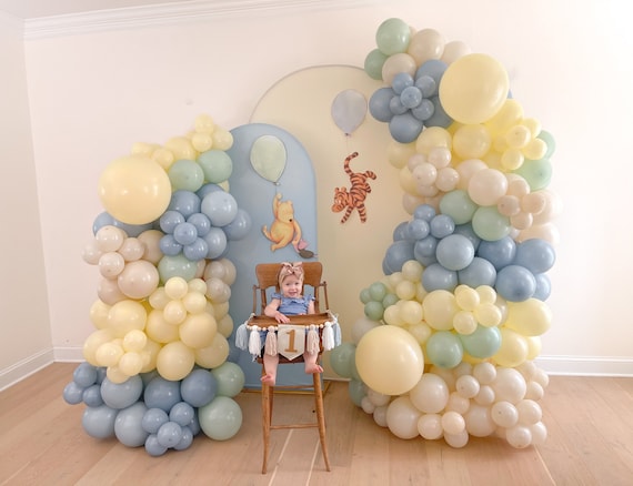 Balloon Garland Vintage Honey Bear Baby Shower Pastel Wood Bear Birthday  Decorations First 1st Birthday Blue Yellow Balloon Arch Party Decor