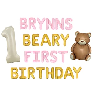 Beary First Birthday Custom Name Letter Balloon Kit 1st Birthday Party Decorations Teddy Bear Balloons First Birthday Party Decor For Girls