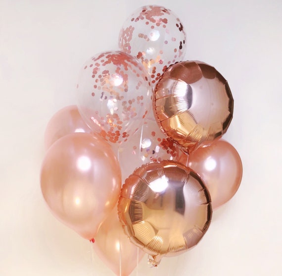 Rose Gold Balloons Rose Gold Balloon Bouquet Copper Balloons Confetti  Balloons Rose Gold Party Bridal Shower Bachelorette Party Wedding