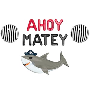 Ahoy Matey Letter Balloon Kit Pirate Birthday Party Decorations Pirate Balloons Shark Kids Birthday Party Decor For Boys Ocean Sea Pirates