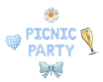Kit de globos con letras para fiesta de picnic, decoraciones para despedida de soltera, globos para picnic, decoración para fiesta de cumpleaños de picnic, suministros para fiesta de cuadros azules