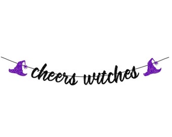 Cheers Witches Glitter Banner Halloween Party Decor Halloween Paper Sign Halloween Themed Birthday Party Halloween Bachelorette Decorations