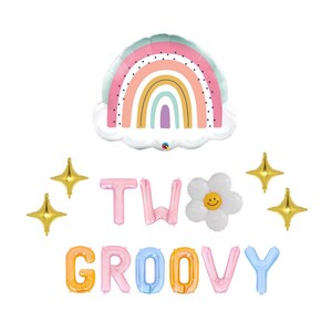 Two Groovy Balloon Banner Groovy 2nd Birthday Party Decorations Hippie Retro Disco Daisy Groovy Birthday Balloons Second Birthday Decor