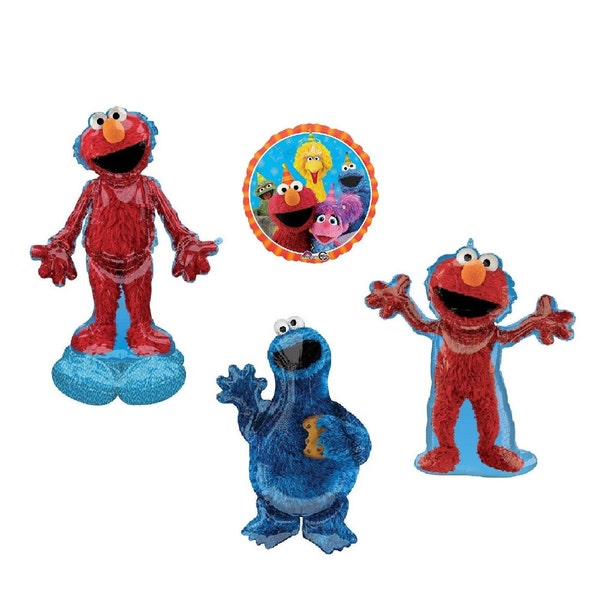 Sesame Street Elmo Cookie Monster Big Bird Abby Cadabby Oscar the Grouch Balloons Birthday Party Balloons Decorations Free Standing Elmo