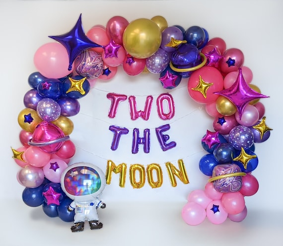 Space Balloon Garland Two The Moon DIY Balloon Garland Kit Girls Astronaut Balloon Garland Purple Pink Girls Space Party Birthday Decor 2nd