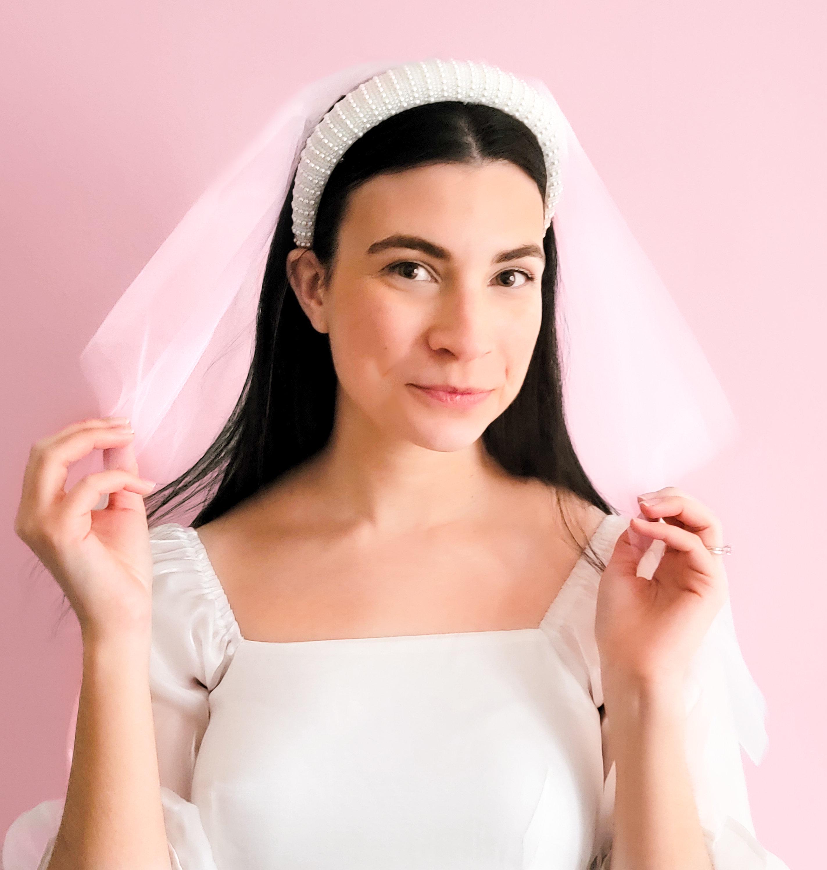 Pearl headband with detachable veil Amazon.com: MapleLeaf Bride headband,Elegent Pearl Bridal  main image 3