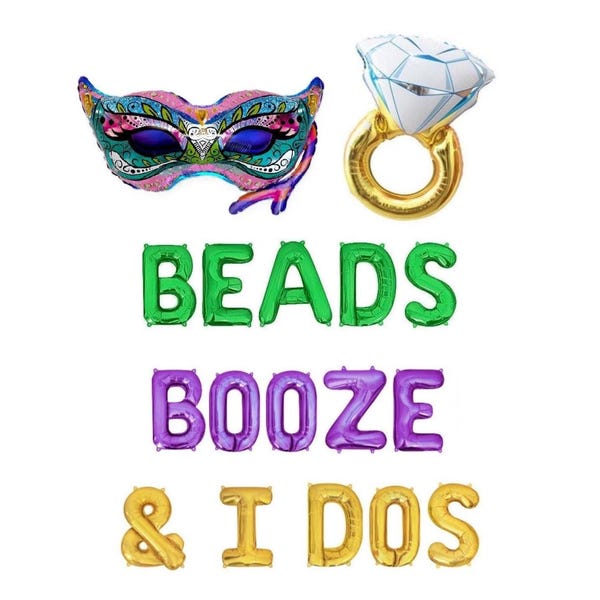 Beads Booze and I Dos Balloons NOLA Wedding Decorations New Orleans Bach NOLA Bachlorette Party New Orleans Bachelorette Decoratoons Banner
